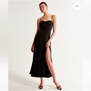 NWT Abercrombie & Fitch Camille Maxi Satin Dress Black Women Medium Petite